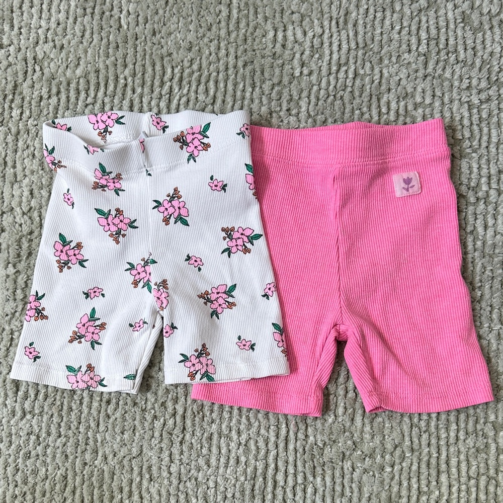 Zara Girls' Floral White & Pink Ribbed Bike Shorts - 2 Pack